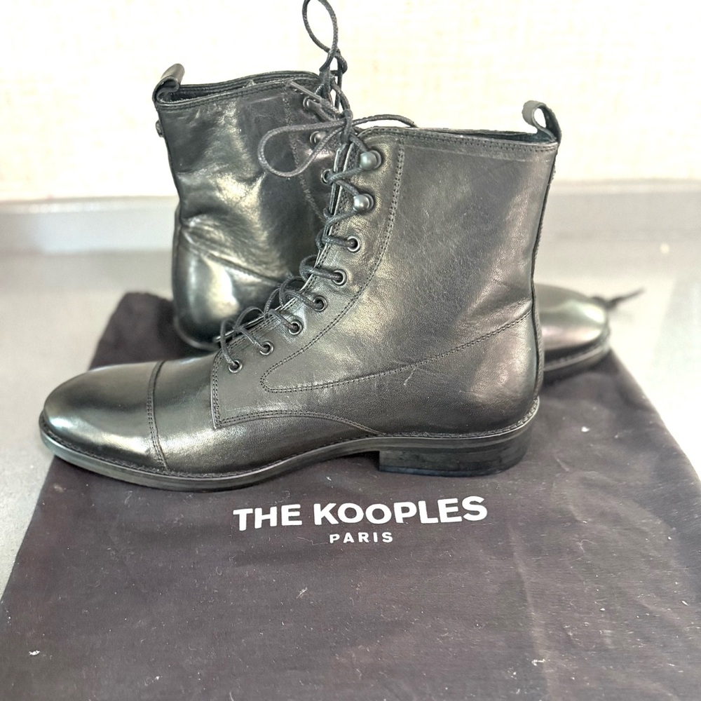 New! The Kooples Black Leather Lace-Up Combat Boots. FR 41/US 10 - Picture 2 of 10